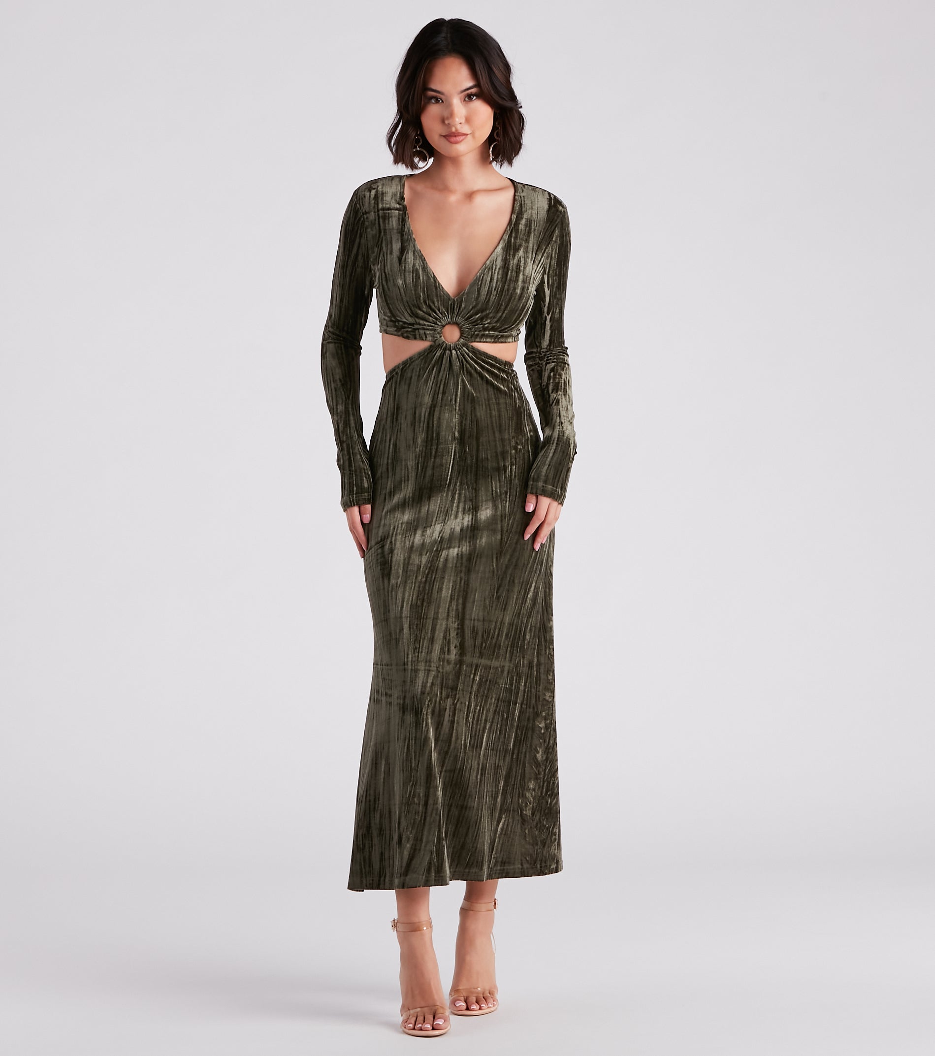 Formal Velvet Cutout Midi Dress