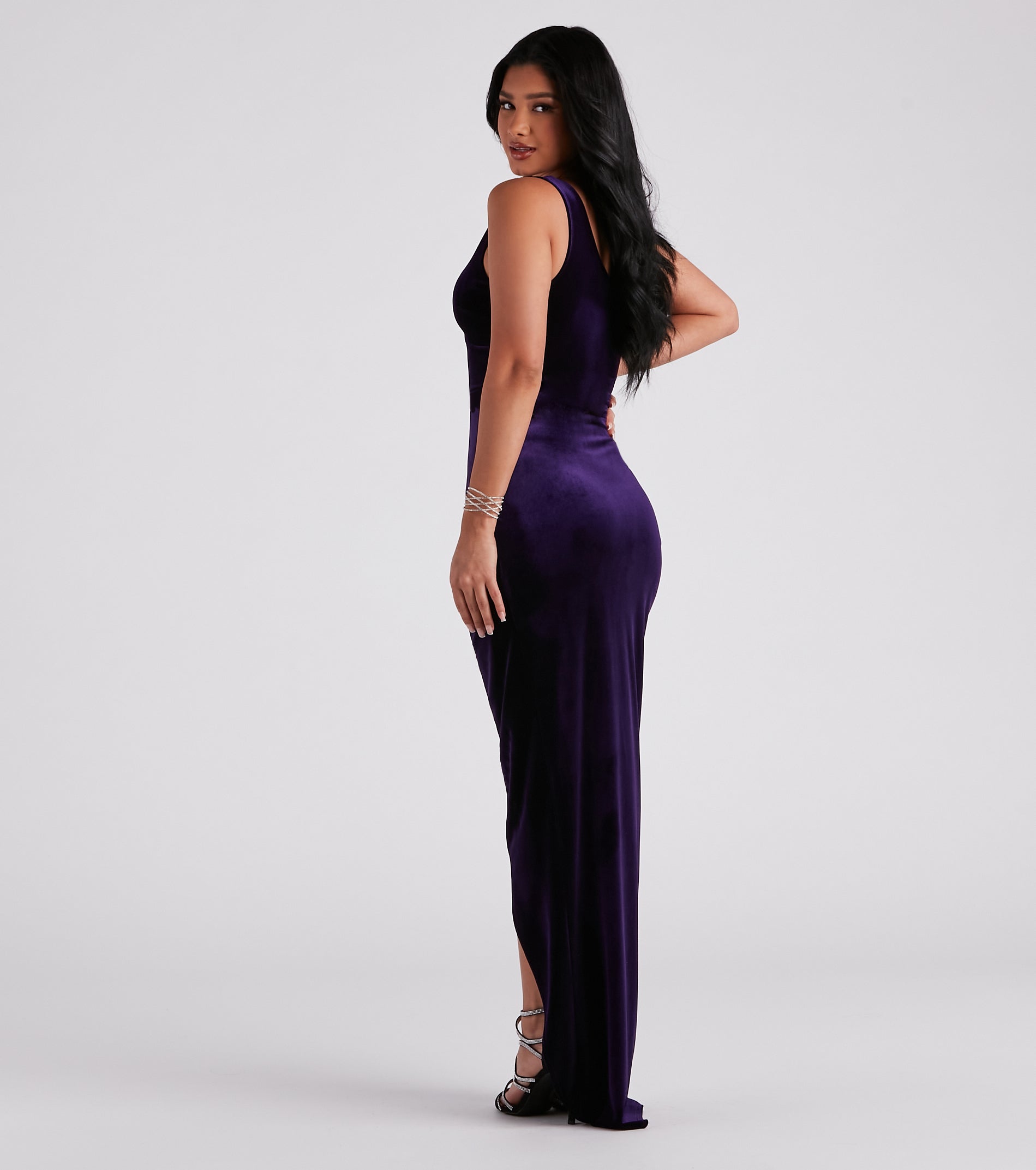 Velvet One-Shoulder Wrap Dress